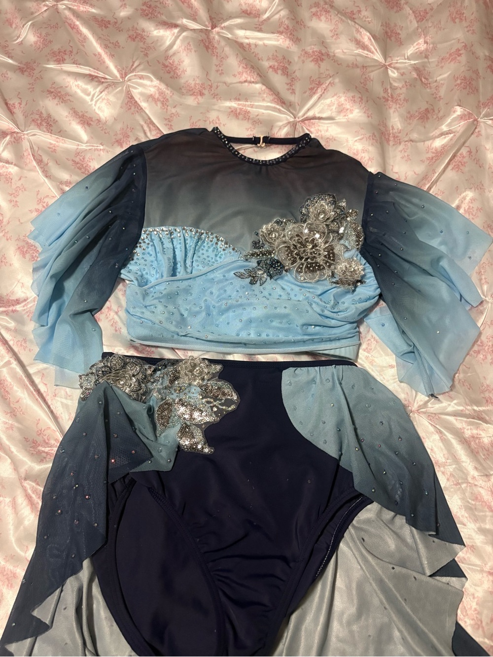 Blue Ombre Dance Costume with Embellished Appliqué